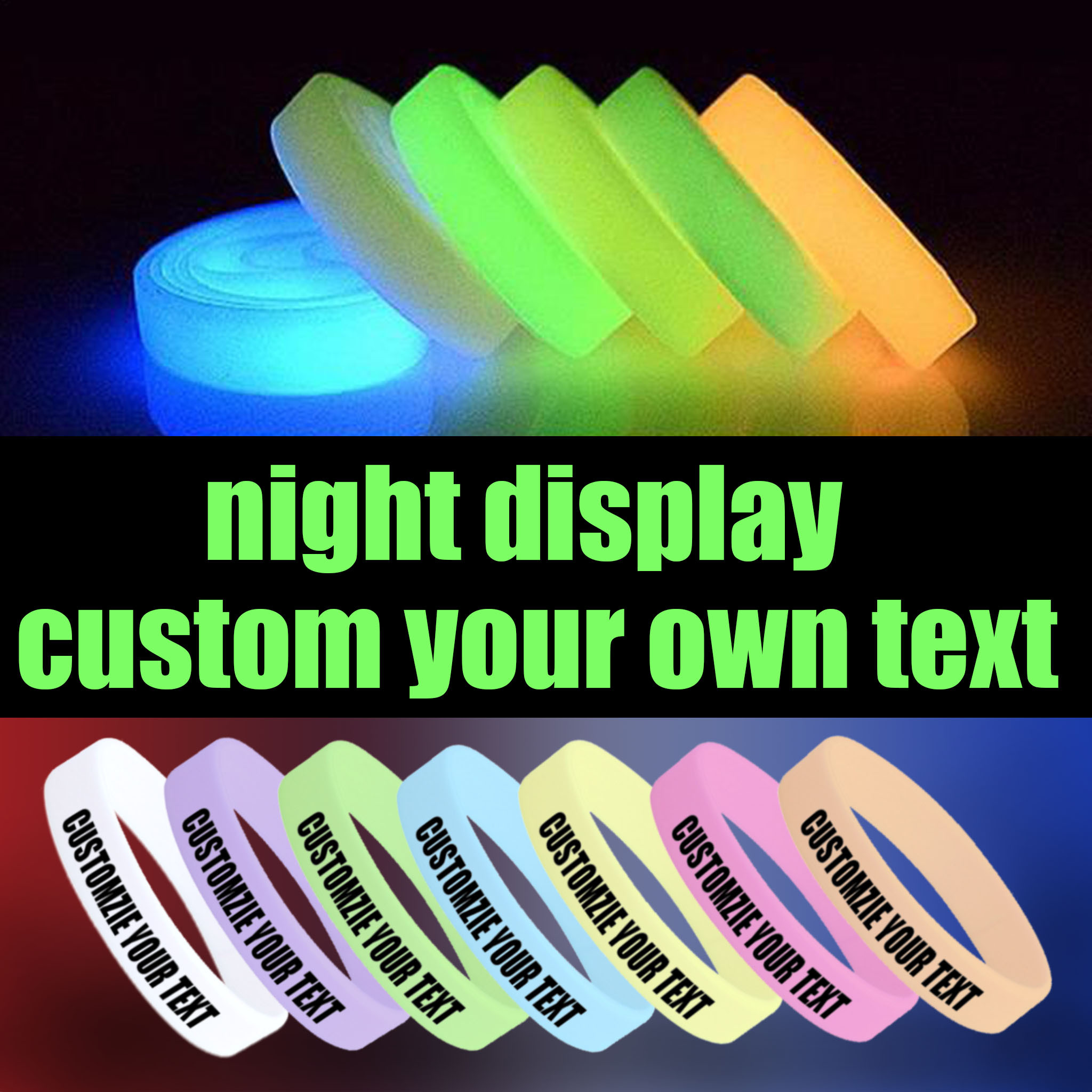 52pc Glow-in-the-Dark Silicone Bracelets, Customisable